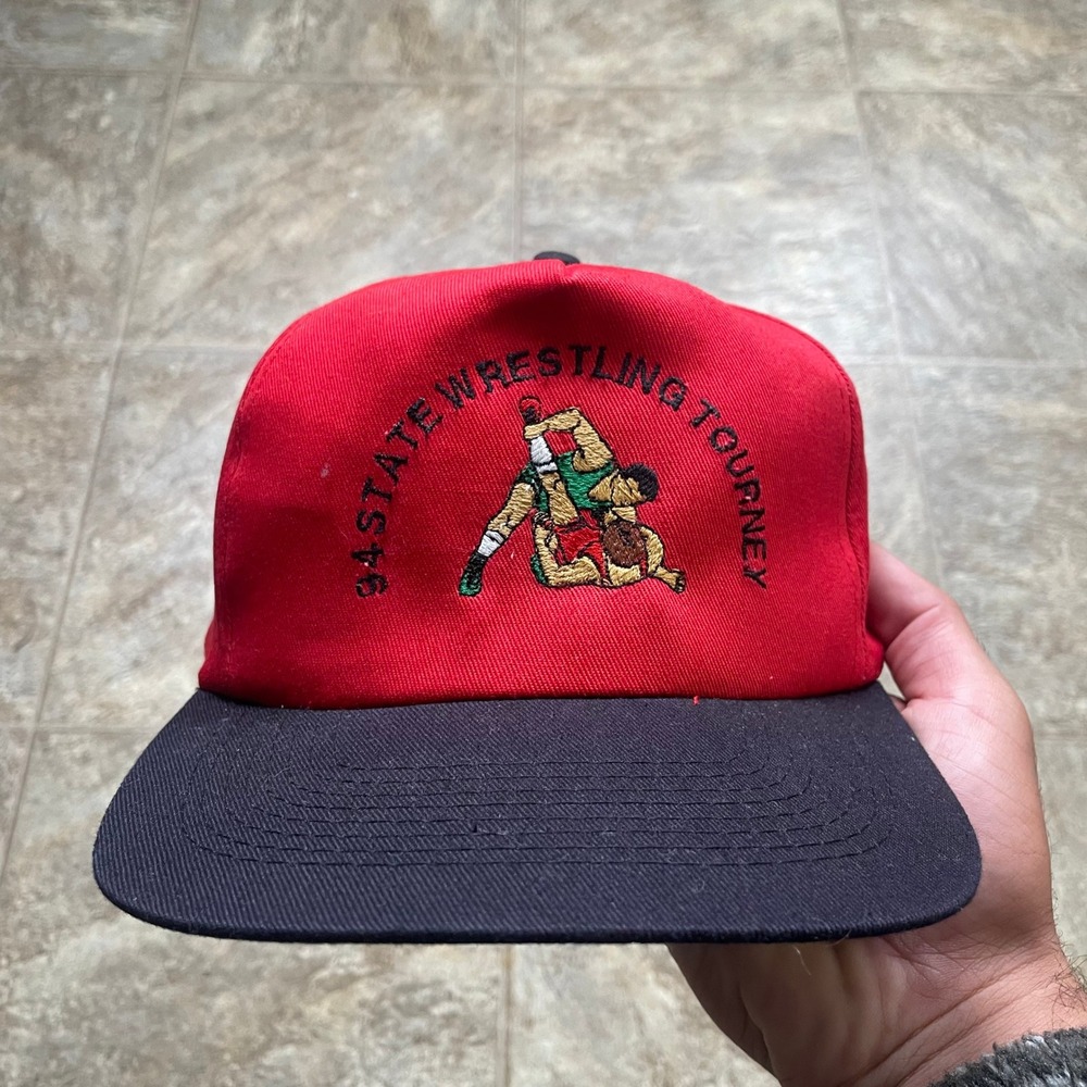 Vintage 94 State Wrestling Tourney Snapback Hat Red Black KC Cap 1994 Sports